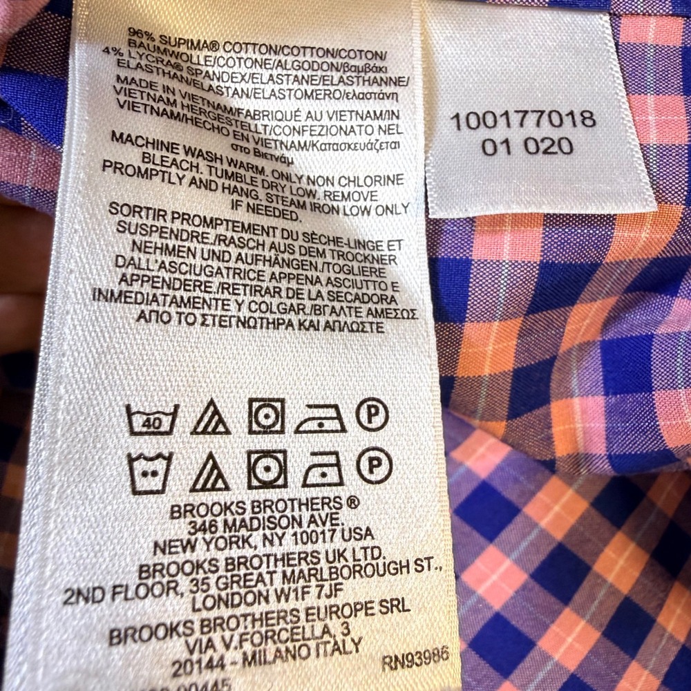 Brooks Brothers Button Down Shirt 3XL Purple Pink Gingham No-Iron Stretch Cotton - Picture 8 of 8